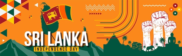 Bandera del día nacional de Sri Lanka para el día de la independencia con texto, iconos coloridos del tema de la bandera de Sri Lanka