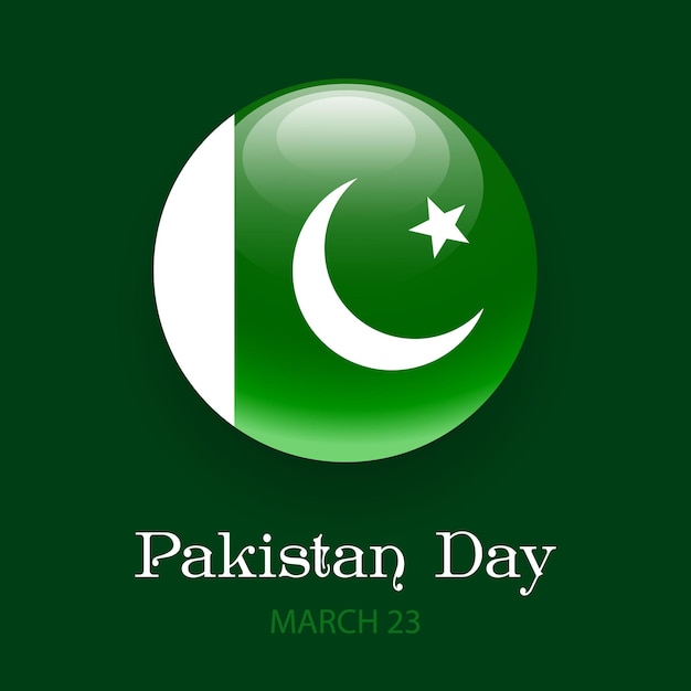 Bandera del día de Pakistán, 23 de marzo. Bandera redonda 3d de Pakistán sobre un fondo verde oscuro. Póster