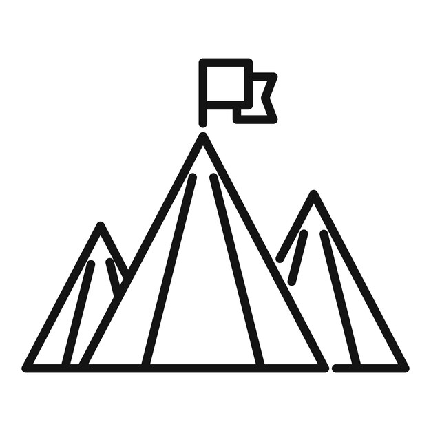 Bandera de dirección en el icono de montaña vector de contorno Objetivo de ruta de carrera superior