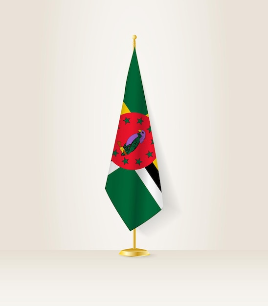 Bandera de Dominica en un soporte de bandera