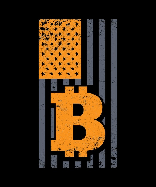 Vector bandera de ee. uu. bitcoin camisetas angustiadas estilo de concesión plantilla de diseño de vector de criptomoneda de bandera estadounidense