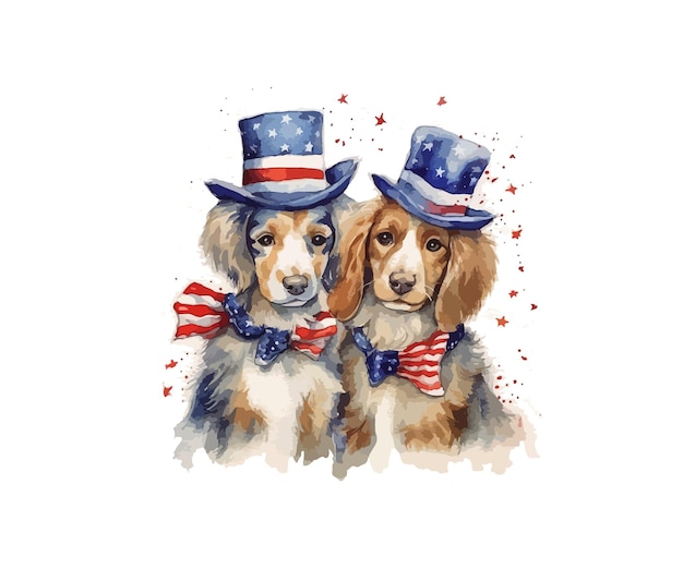 Bandera de EE. UU. Perro Cupple Acuarela acuarela Perro Cupple 4 de julio Perro