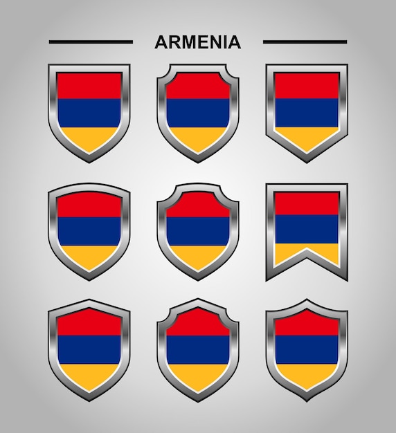 Bandera de emblemas nacionales de Armenia con escudo de lujo