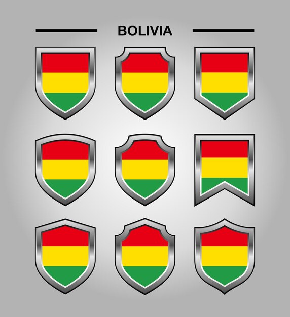 Bandera de emblemas nacionales de Bolivia y escudo de lujo