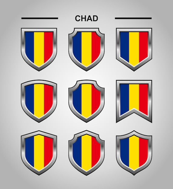 Bandera de emblemas nacionales de Chad con escudo de lujo