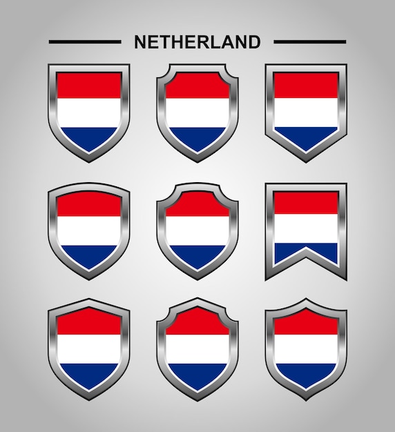 Bandera de emblemas nacionales de Holanda con escudo de lujo