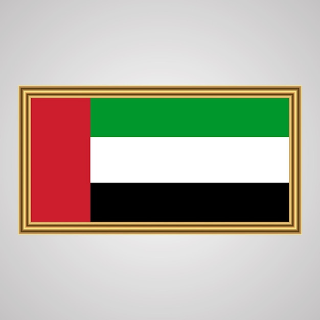 Bandera de los Emiratos Árabes Unidos en un marco dorado Elemento de diseño de los EAU