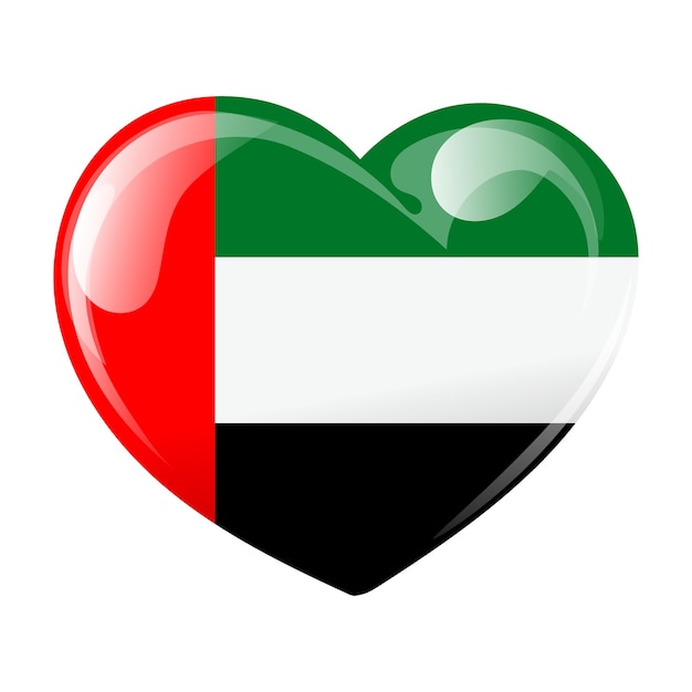 Bandera de los Emiratos Árabes Unidos en forma de corazón Corazón de amor con bandera de los Emiratos Árabes Unidos vector de ilustración 3D