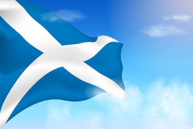 Bandera de escocia en las nubes. bandera vectorial ondeando en el cielo. ilustración realista de la bandera del día nacional