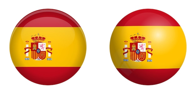 Vector bandera de españa bajo el botón de cúpula 3d y en esfera/bola brillante.