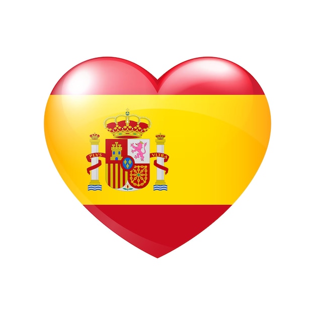 Bandera de España en corazón. Vector de icono de emblema español. Símbolo del amor del país. Ilustración aislada eps10