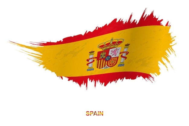 Bandera de españa en estilo grunge con efecto de ondulación, bandera de trazo de pincel grunge vector.