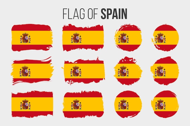 Bandera de España Trazo de pincel de ilustración y banderas grunge de España aislado en blanco