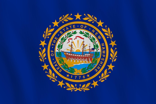 Vector bandera del estado de los estados unidos de new hampshire con efecto ondulado, proporción oficial.