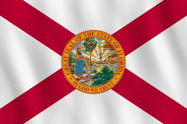 Bandera del estado de florida con efecto ondulado, proporción oficial.