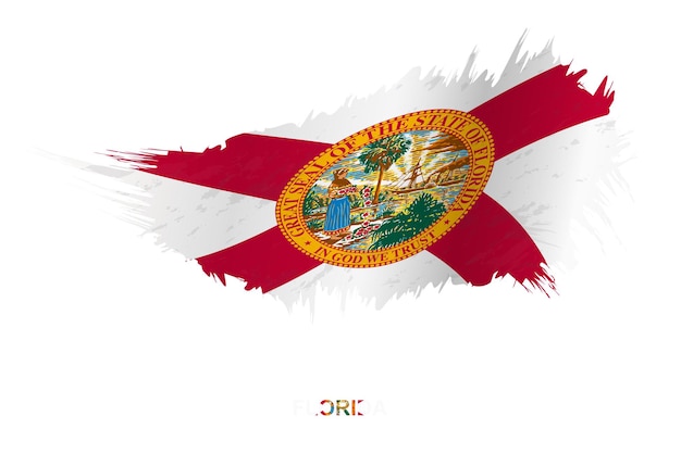 Bandera del estado de Florida en estilo grunge con efecto de ondulación, bandera de trazo de pincel de vector grunge.