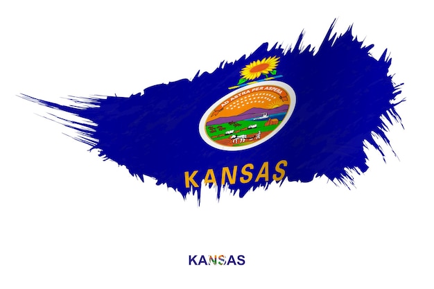 Bandera del estado de kansas en estilo grunge con efecto de ondulación, bandera de trazo de pincel de vector grunge.