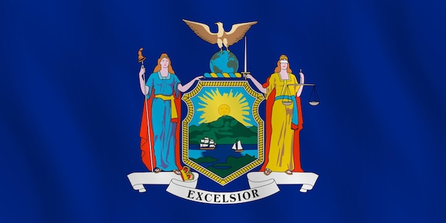 Bandera del estado de Nueva York con efecto ondulado, proporción oficial.