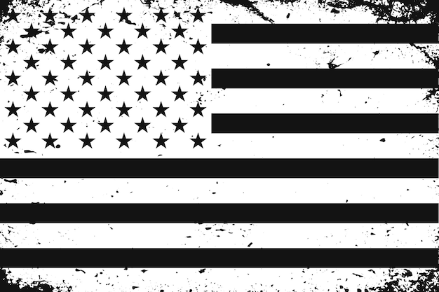 Bandera de estados unidos en blanco y negro de estilo grunge