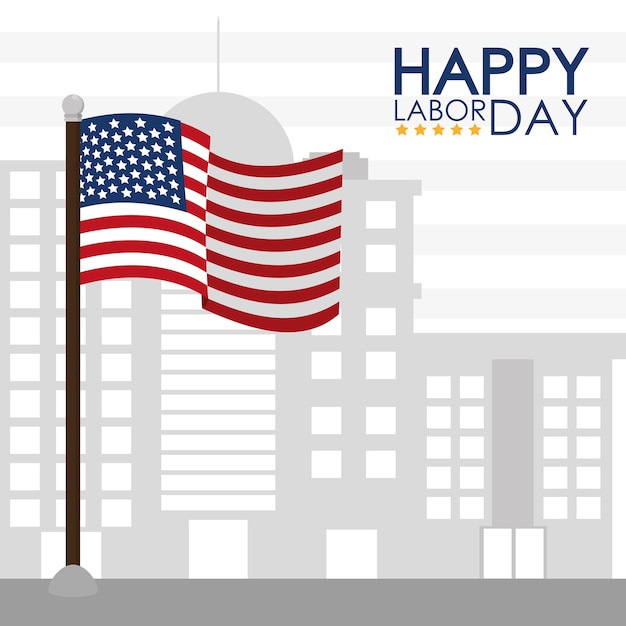 Bandera de Estados Unidos en el diseño gráfico del ejemplo del vector del paisaje urbano