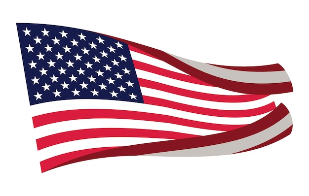 La bandera de los Estados Unidos ondeando el símbolo nacional estadounidense aislado en fondo blanco elemento de diseño de la pancarta