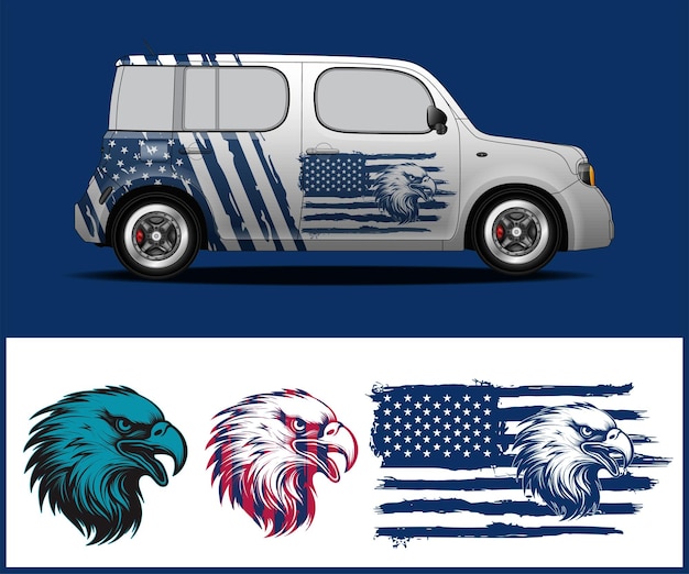 Bandera estadounidense y diseño de envoltura de automóviles Eagle Racing diseño de envoltación de automóviles deportivos para señales de automóviles