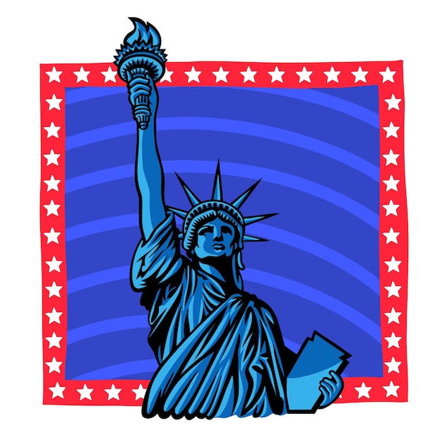 La bandera estadounidense y la Estatua de la Libertad