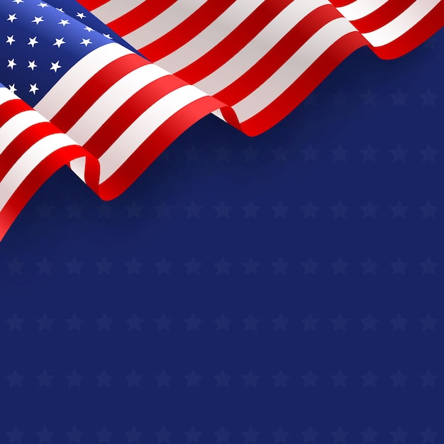 La bandera estadounidense ondeando sobre un fondo azul