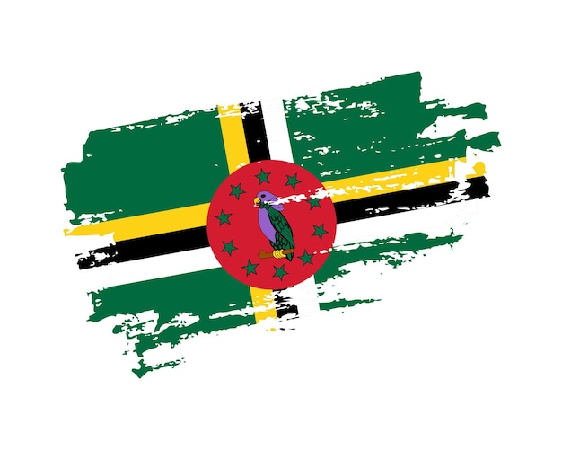 Bandera de estilo de pincel grunge de dominica pintada a mano sobre fondo sólido