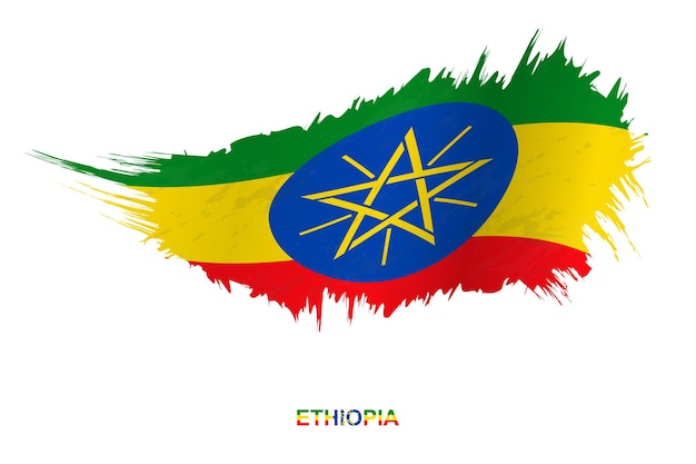 Bandera de Etiopía en estilo grunge con efecto de ondulación, bandera de trazo de pincel de vector grunge.