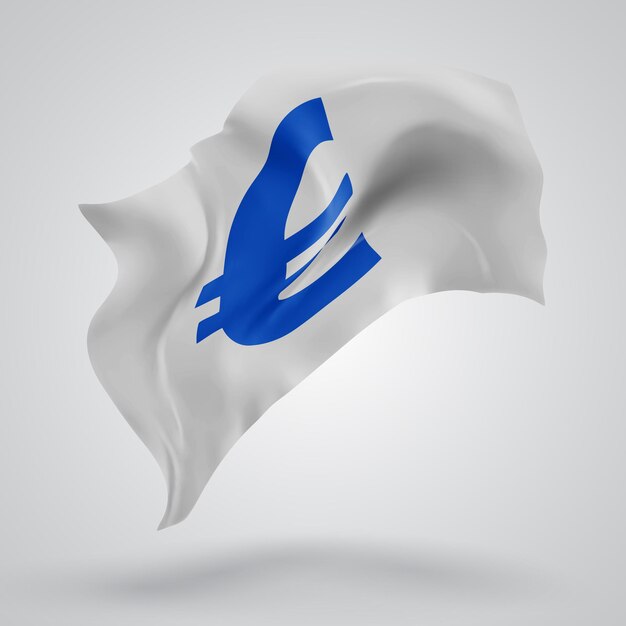 Bandera euro vectorial 3D con ondas sobre un fondo blanco