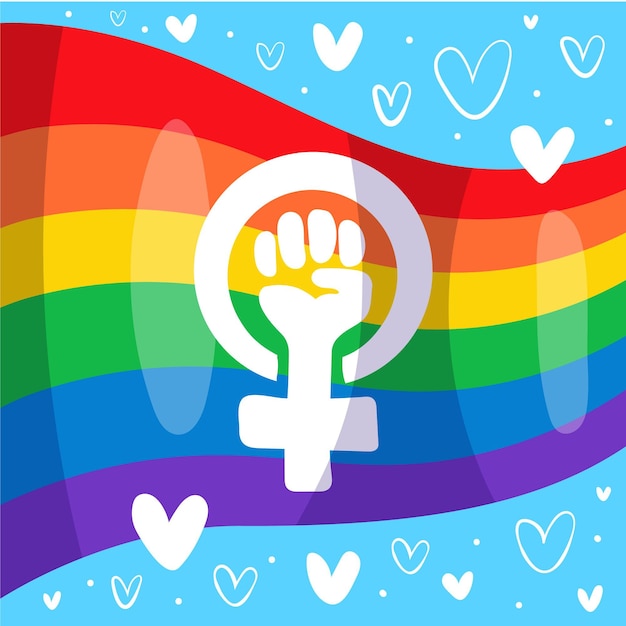 Bandera feminista y lgbt dibujada a mano