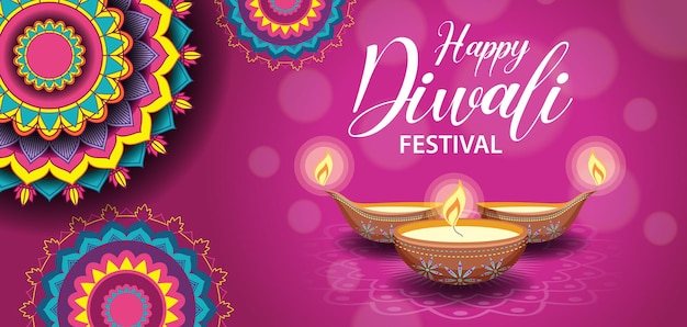 Bandera del festival indio feliz diwali