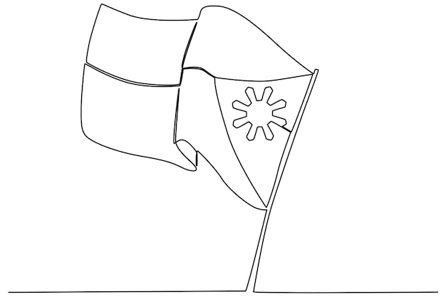 Una bandera filipina ondeando sobre un poste Dibujo de una línea del día de la independencia de Filipinas