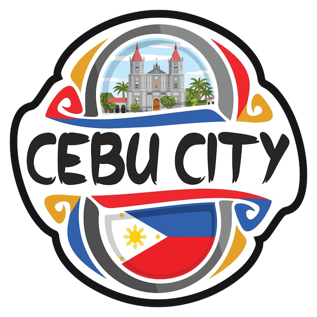 Bandera de Filipinas de la ciudad de Cebú, pegatina de recuerdo de viaje, logotipo de punto de referencia del horizonte, insignia, sello, emblema EPS