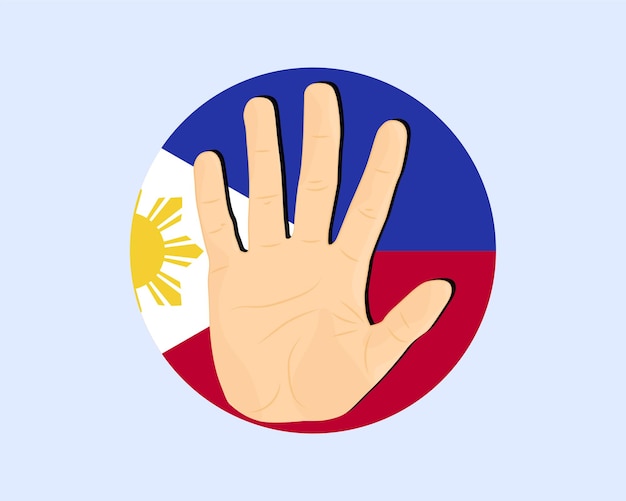 Bandera de Filipinas con señal de detención de la mano protesta e idea de derechos humanos