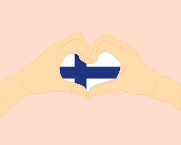 Vector bandera de finlandia con dos manos en forma de corazón para expresar amor o afecto