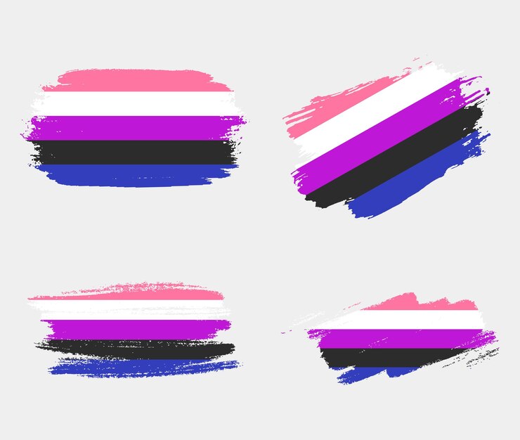 Vector bandera de fluidez de género pintada con pincel sobre fondo blanco concepto de derechos lgbt afiche de desfiles del orgullo moderno ilustración vectorial x9xa