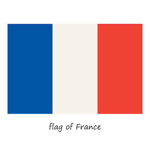 Bandera de Francia en un estilo plano aislado en un fondo blanco EPS 10
