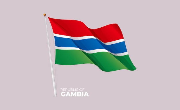 Bandera de Gambia ondeando en el asta de la bandera Vector 3D