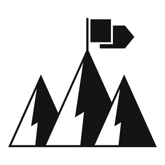 Bandera ganadora en el icono de la montaña vector simple Subida superior Carrera de éxito
