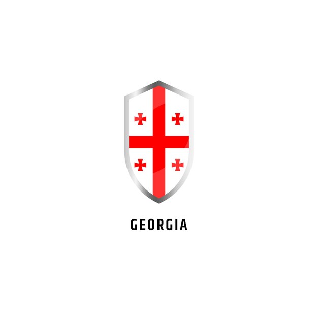 Bandera de georgia con ilustración de vector plano de icono de forma de escudo