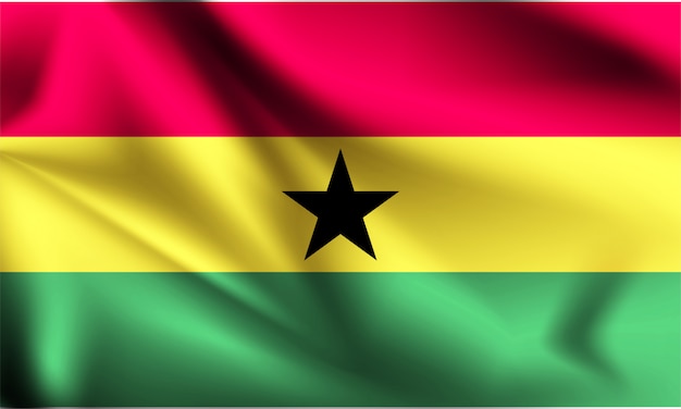 Bandera de Ghana ondeando con el viento, ilustración 3D