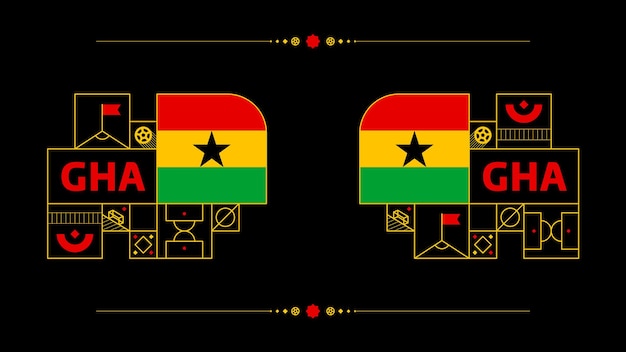 Bandera de Ghana para el torneo de la copa de fútbol 2022 aislado Bandera del equipo nacional con elementos geométricos para el fútbol o fútbol 2022 Ilustración vectorial