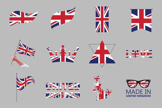 Bandera de Gran Bretaña Establezca la bandera original y simple del Reino Unido Ilustración vectorial del paquete de United K