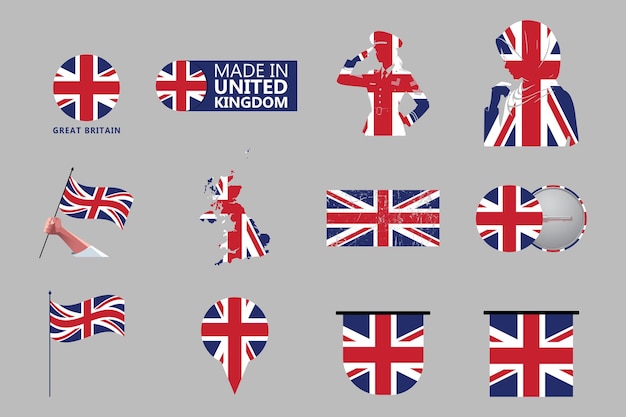 Bandera de Gran Bretaña Establezca la bandera original y simple del Reino Unido Ilustración vectorial del paquete de United K