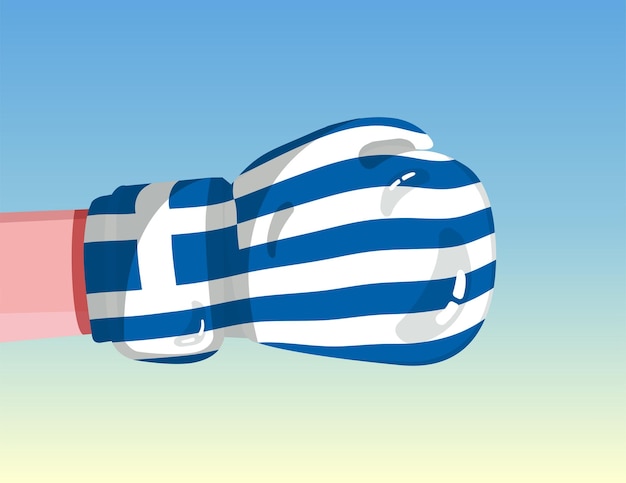 Vector bandera de grecia en guante de boxeo enfrentamiento entre países con poder competitivo