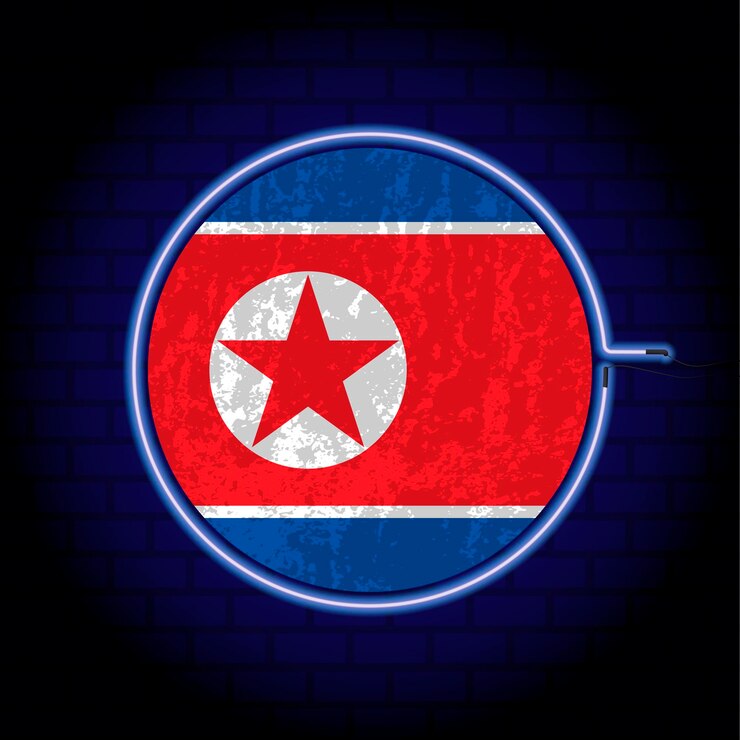 Vector bandera de grunge de neón de corea del norte en la pared backgrond ilustración vectorial