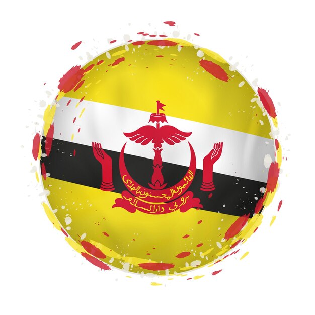 Bandera grunge redonda de brunei con toques de color de la bandera. ilustración vectorial