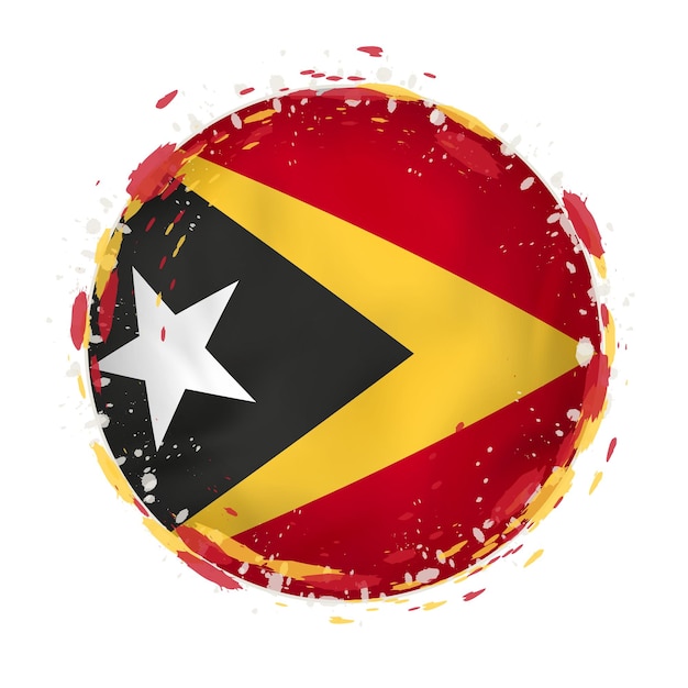 Bandera grunge redonda de Timor Oriental con toques de color de la bandera. ilustración vectorial